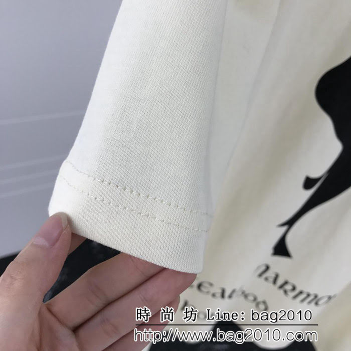 GUCCI古馳 19ss春季新款 人物吹嗩呐 後背花朵印花圖案 純棉汗布短袖 男女同款 ydi1735